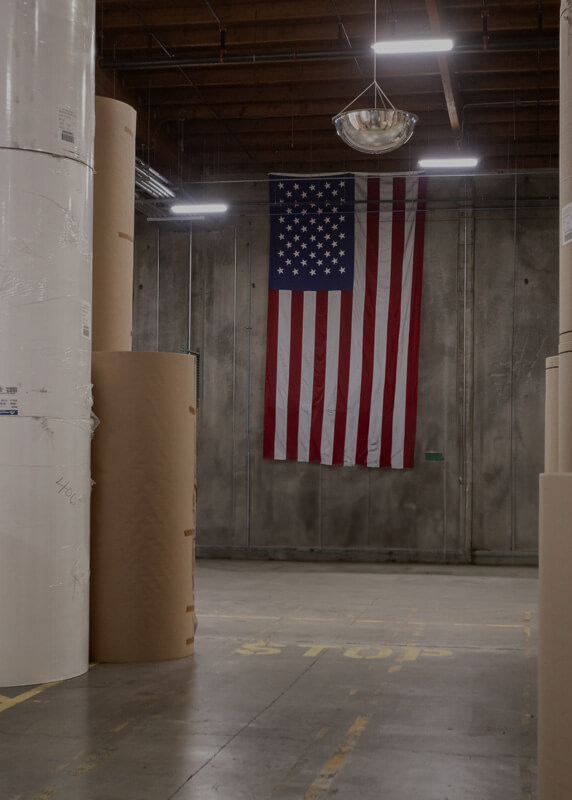 american flag in warehouse